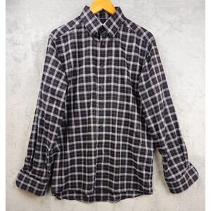 Eton Contemporary Black Gray Plaid Dress Shirt Mens Large Lightweight Casual